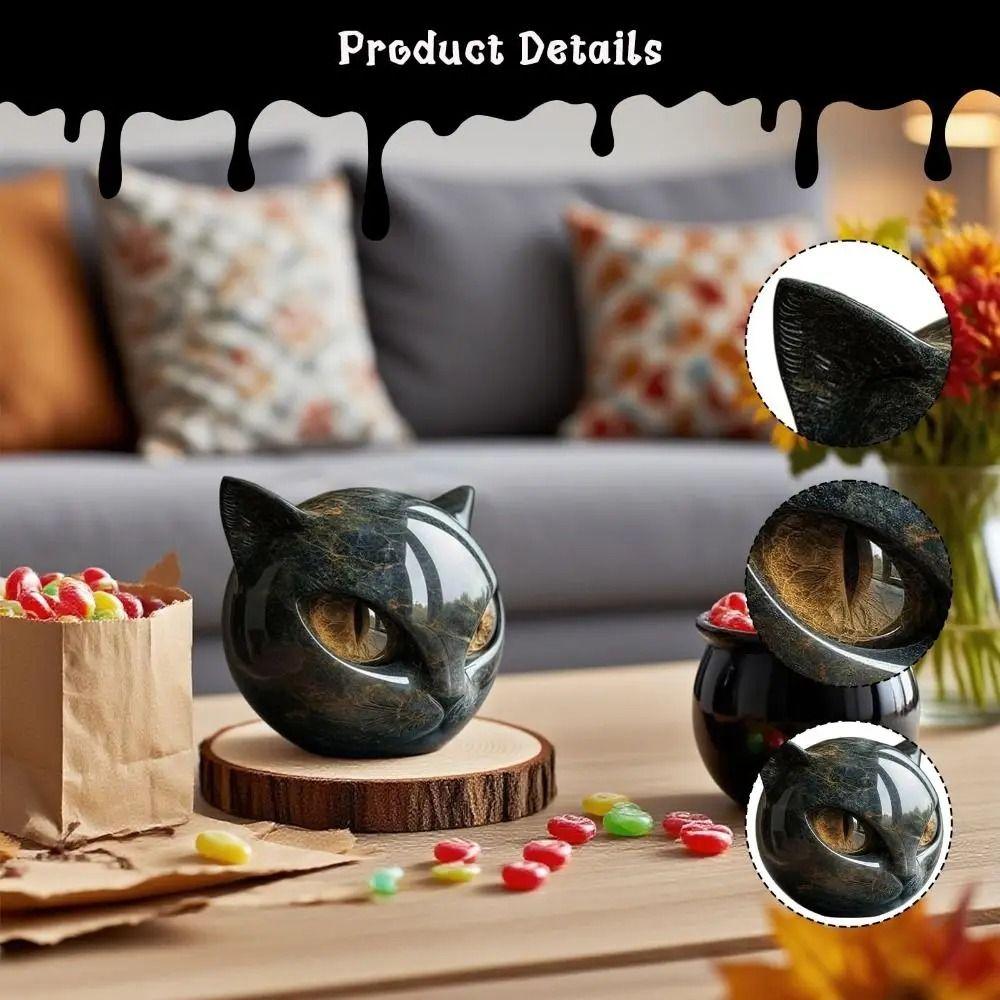 Amber Eyes Black Cat Stone Figurine Resin Hand-Carved Cat Stone  Halloween Decor