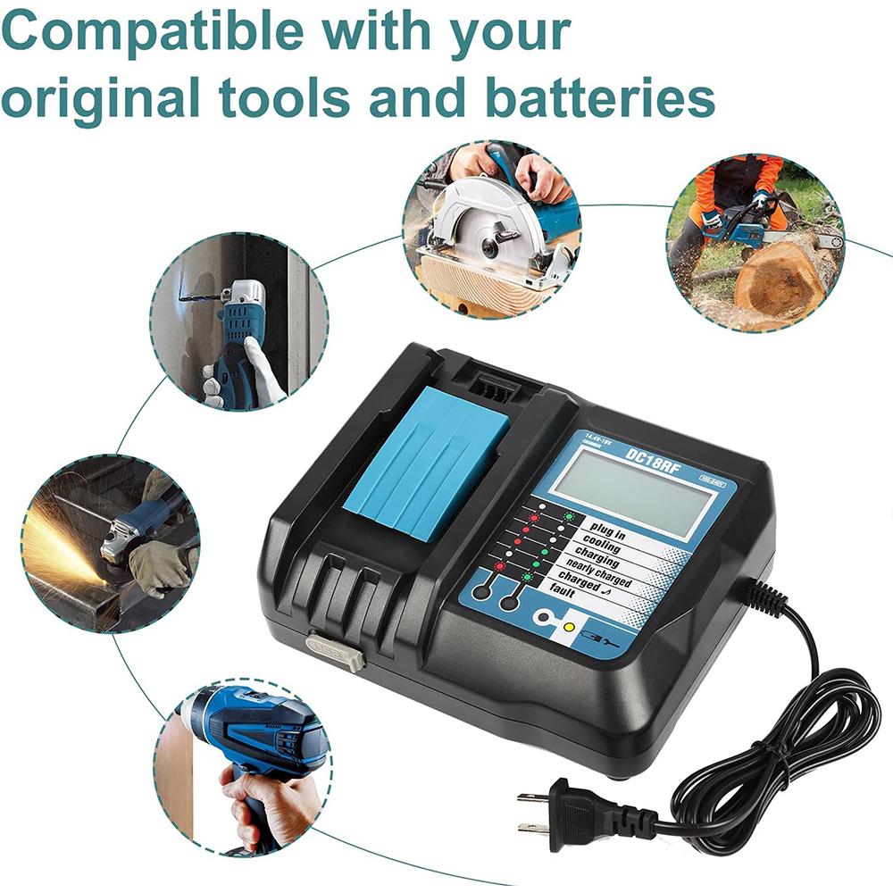 DC18RF Li-ion Super Fast Charger for Makita 14.4V-18V Lithium Battery BL1860B,BL1830,,BL1415,BL1440 with LED Screen, USB Port