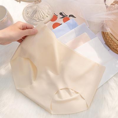1PC/5pcs Four Seasons Naked Women's Peach Pants Ice Silk Traceless One Piece Comfortable Cotton Crotch Breathable Peach Hip Mid Waist Panties