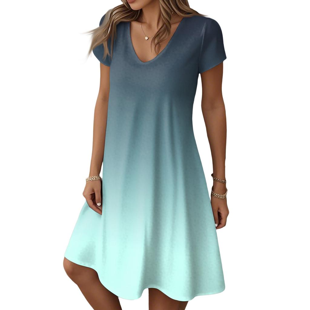 Women's Fashion Summer Casual Short Sleeve Floral Print Dresses