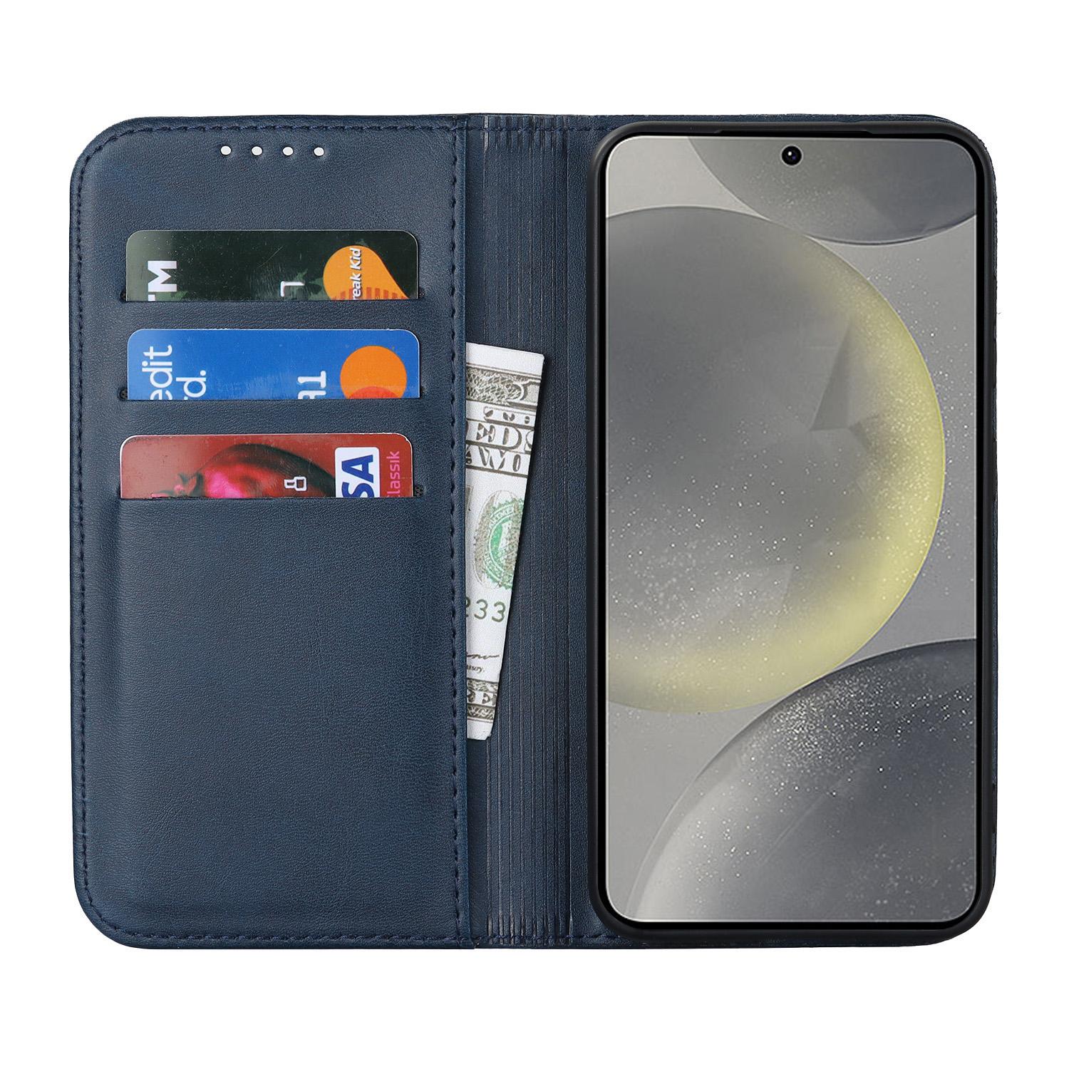 

For Samsung Galaxy S24 Wallet Leather Case Magnetic Closing Phone Cover Dark Blue