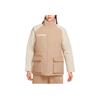 Color Block Stand Collar Zip Short Warm Cotton Jacket Women Jackets Beige DQ6851-200
