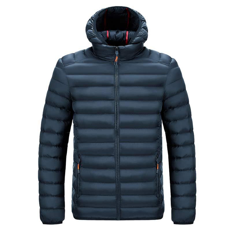 

New autumn and winter cotton-padded clothes Men s cotton-padded clothes Jacket removable hat cotton-padded clothes Solid color men s cotton-padded 5XL синий