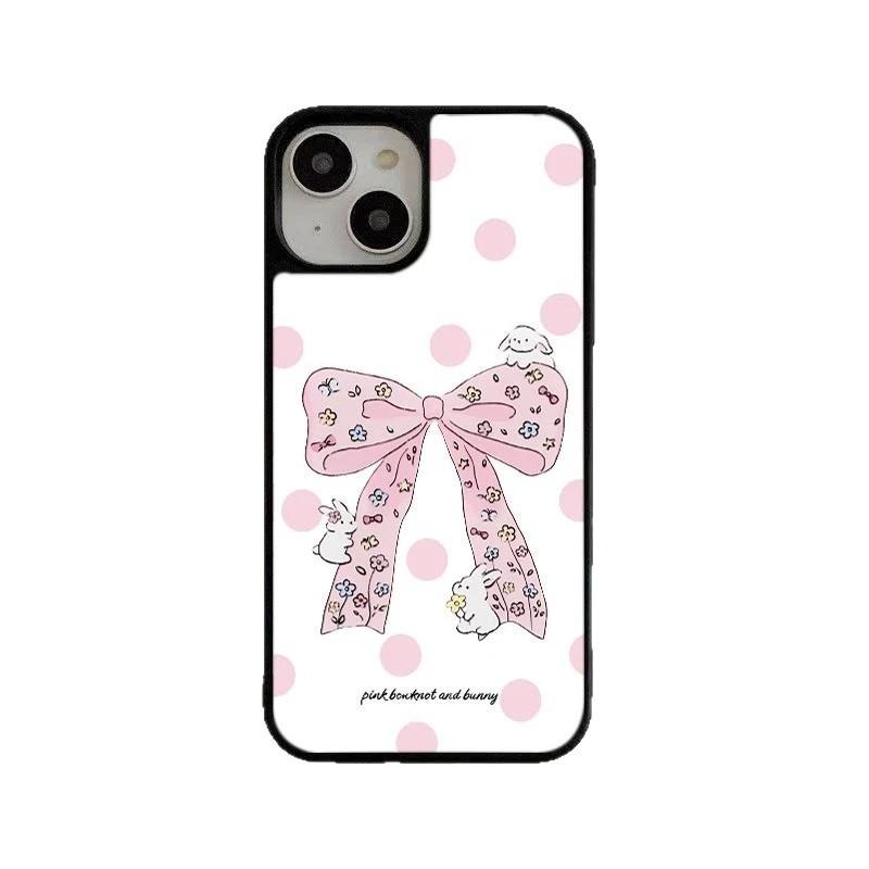 Pink polka dot bow rabbit suitable for IPhone17 mobile phone case 15 matte PC16 girl 13 new 14 cute