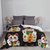 Maneki Neko Beckoning Cat Illustration Blanket For Sofa Bed Travel Maneki Neko Beckoning Welcome Cat Kitten