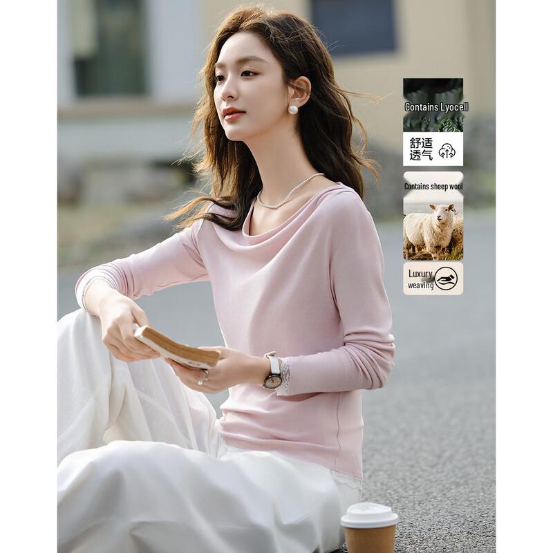 Demana Women s Off-Shoulder Draped T-Shirt with Merino Wool Tencel Blend S