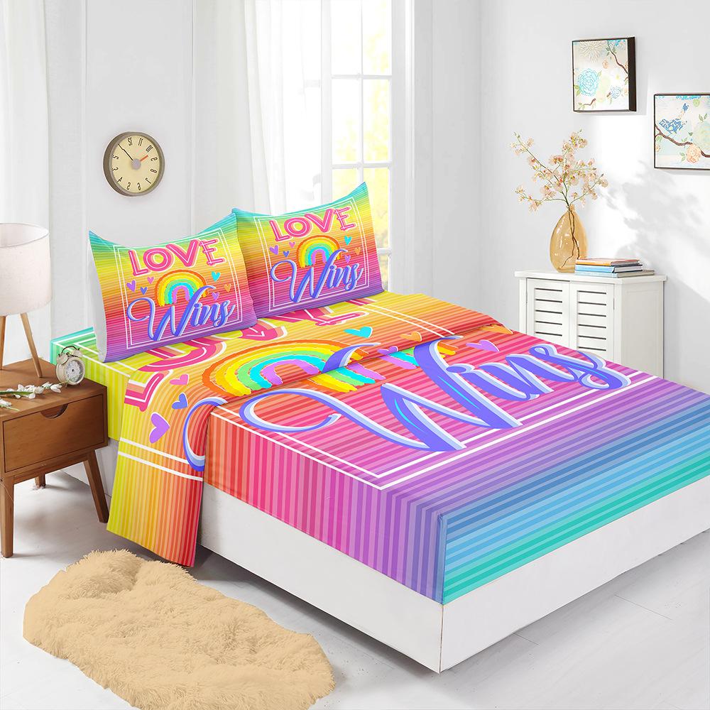 Rainbow Gradual Change Color Four-Piece Mattress Digital Printing Mattress Protective Cover Bedding