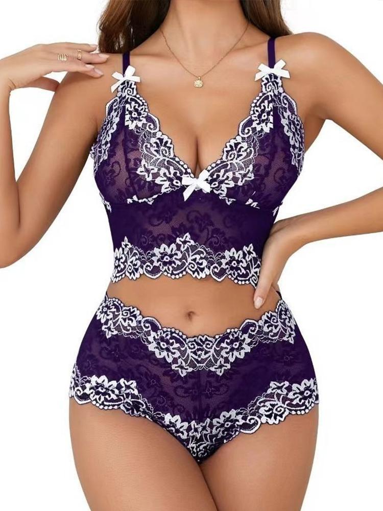 Sexy Lingerie Set Women Transparent Lace Bras Panties Open Crotch Exotic Erotic Underwear Porno Costume