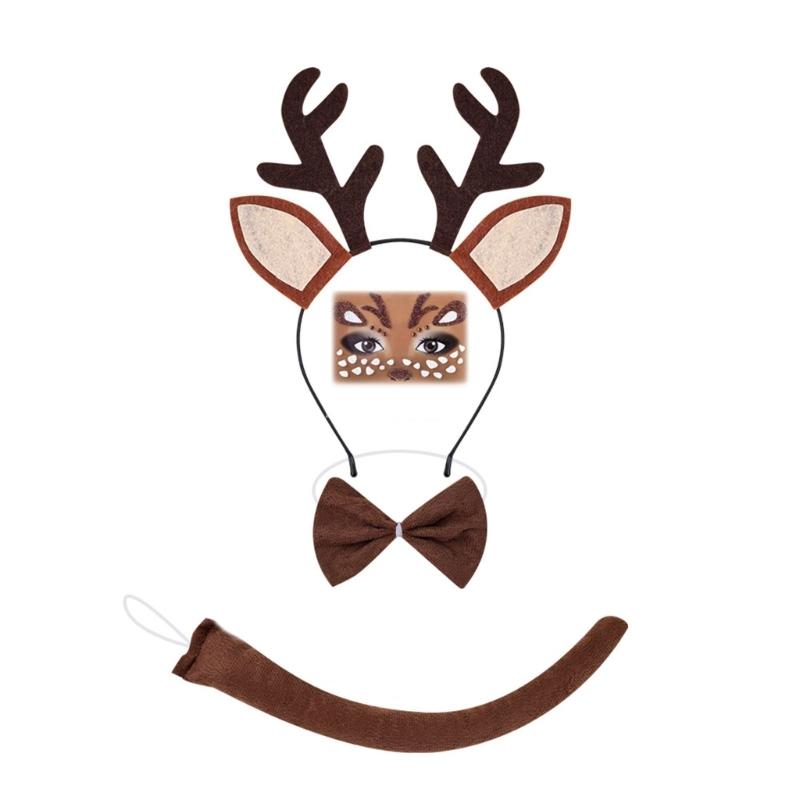 Reindeer Costume Set Reindeer Ears Nose Tail Bowtie Tutu Animal Fancy Costume Kit Accessories for Halloween Cosplay