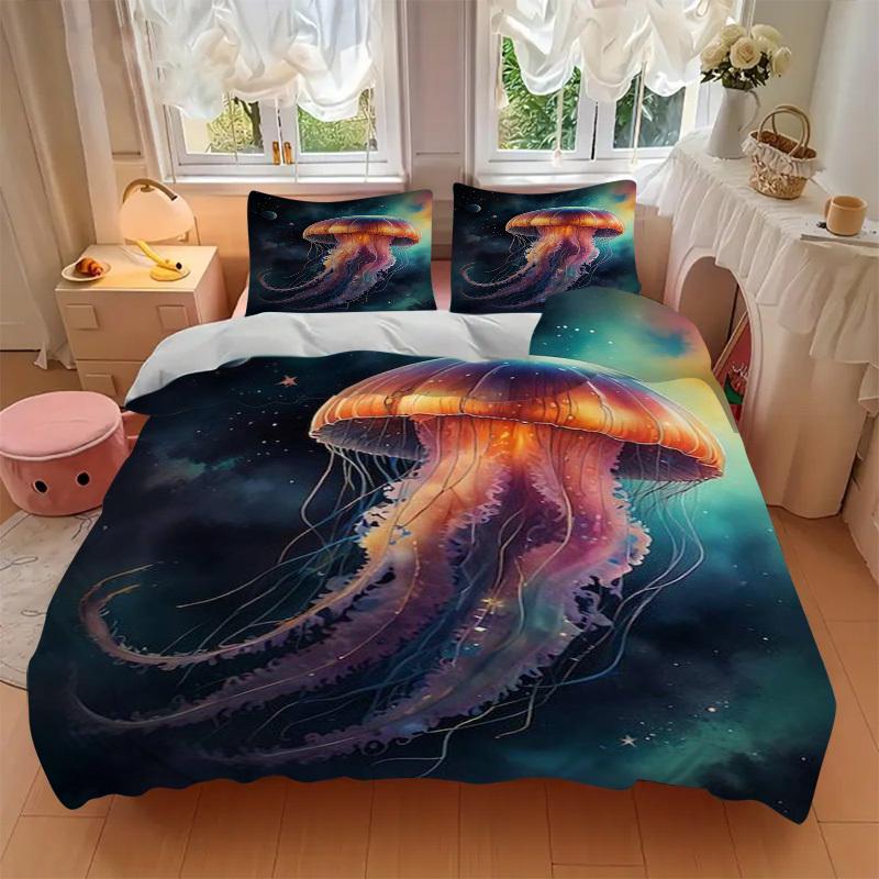 3pcs Anime Jellyfish Bedding Set - Includes One Quilt Cover and Two Pillowcases (No Core) - Perfect for Bedroom and Guest Room Decoration, F