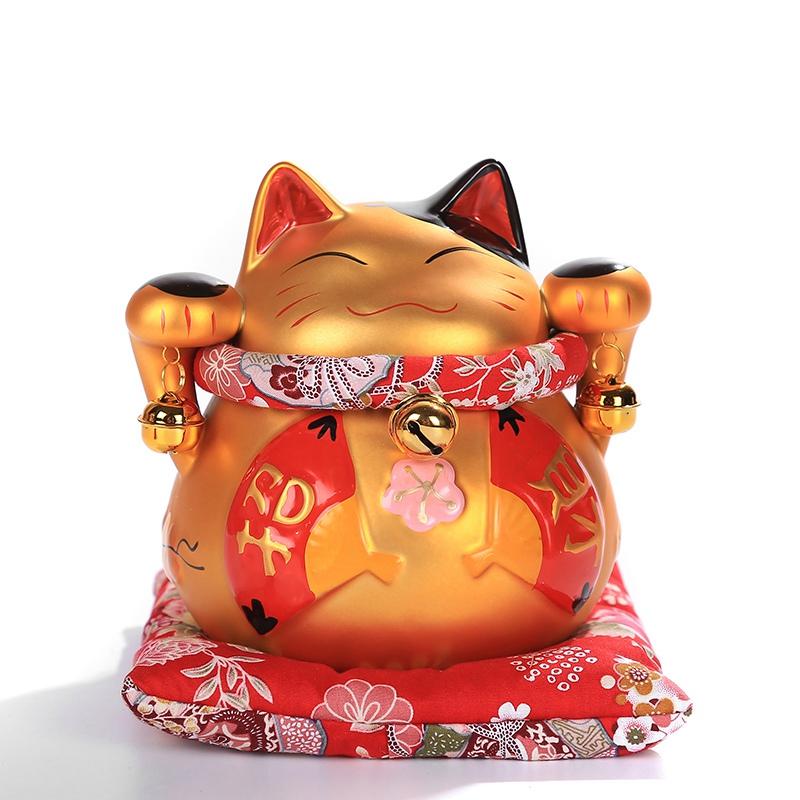 6 inch Golden Ceramic Maneki Neko Statue Lucky Cat Money Box Feng Shui Figurine Home Decor Ornament
