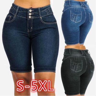 Džínsy Ženy Denim Šortky Plus Size Nohavice Skinny Slim Fit Krátke džínsy