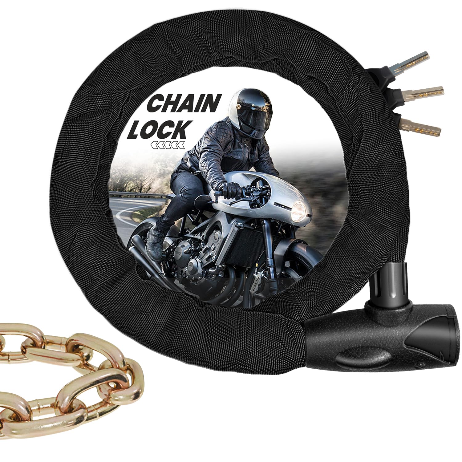 

Moon River Bike Chain Lock with 3 Extra for Bicycles and Wire Lock Lock, Heavy-Duty Anti-Theft Keys, Thick, Multi-Purpose, Motorcycles, Rust-Resistant чёрный