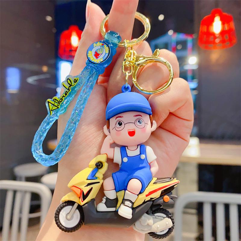 Cartoon Trendy Cool Locomotive Boys and Girls Couple Doll Creative Car Keychain Student Schoolbag Pendant Gift