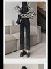 Women's Spliced High Waist Slim Fit Retro Cuffed Jeans - Nine-Point Cigarette Pants for Summer