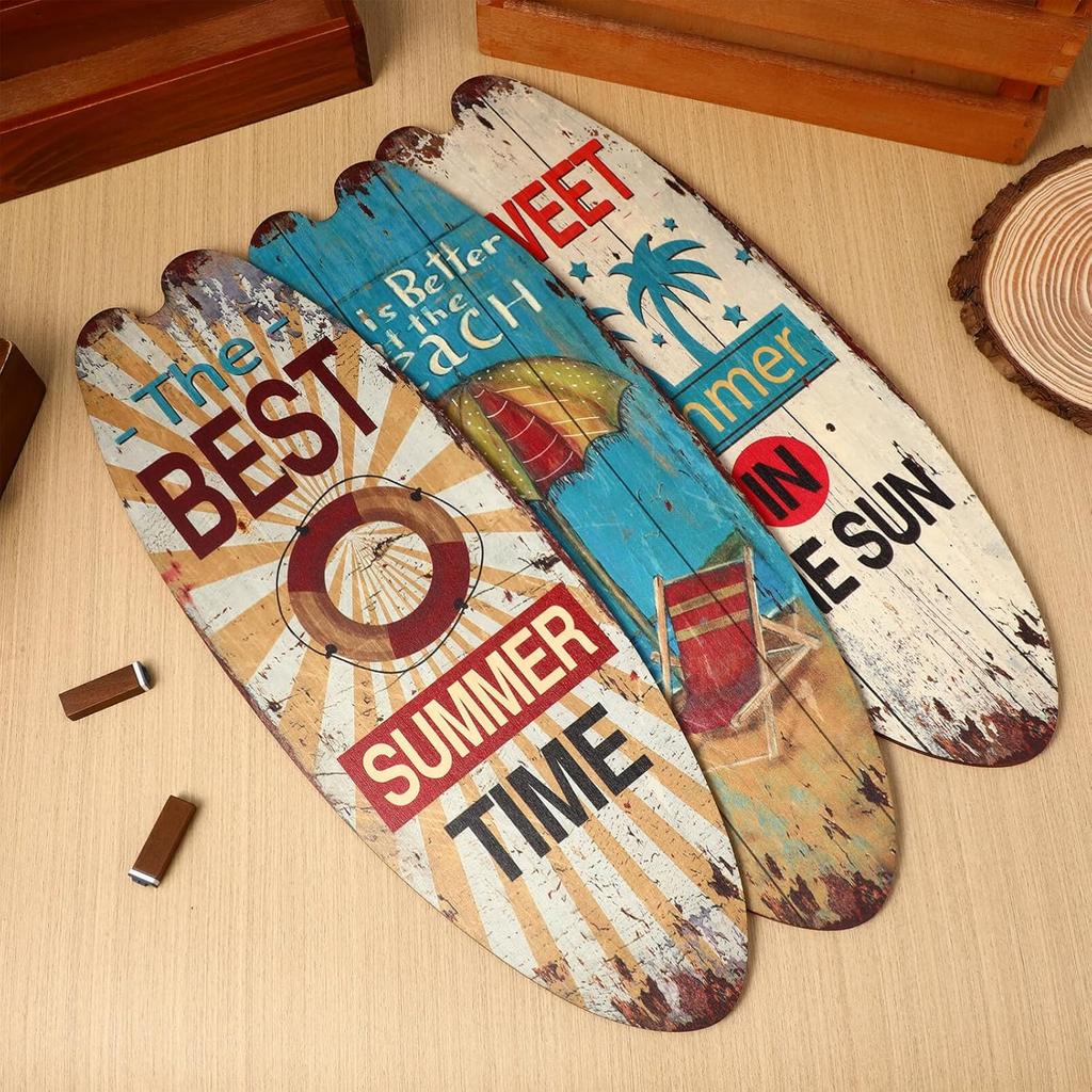 3pcs Plaques Surf for Decorations Home Decors Hanging Decor Decorative Sign Wall Signs Themed Ornament Wood Plaque Board Wooden Surfboard Beach