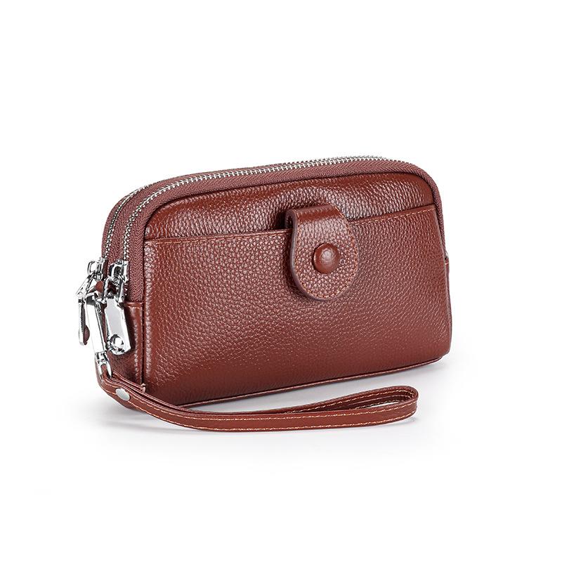 Genuine Leather Women Long Wallet Ladies Clutch Purses Double Deck Zipper Wrist Bag Female Sling Bag Chain Phone Crossbody Bags