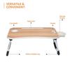 Klappbarer Laptop-Tisch aus Holzwerkstoff mit Getränkehalter, Tabletfach und Mini-Schublade (60L x 40B x 26H cm, Braun)