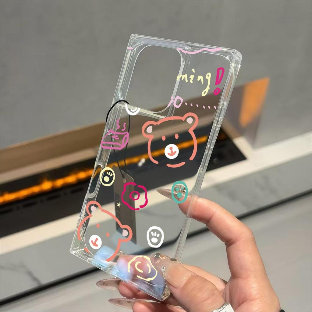 Clear Square Back Tube Case Protection For iPhone 11 13 16 ProMax 12 15 Plus 14 Pro Max Anti-Oxygen,Line Bear Pattern Casing