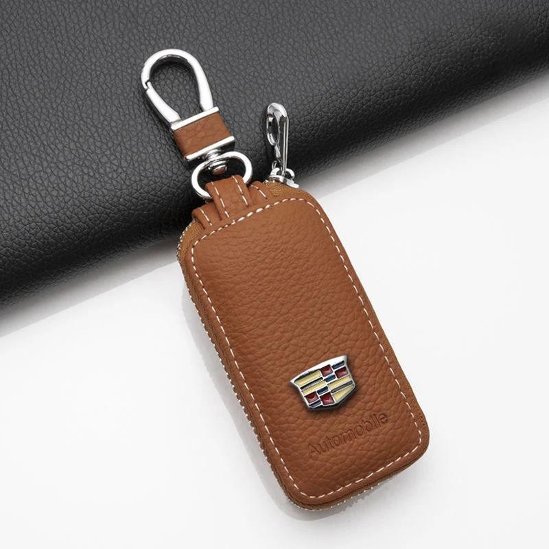 

Leather Car Key Bag Case for Cadillac Escalade CTS ATS SRX Deville BLS XT4 XT5 XT6 STS XTS SLR XLR CT4 CT5 CT6 Auto Accessories коричневий