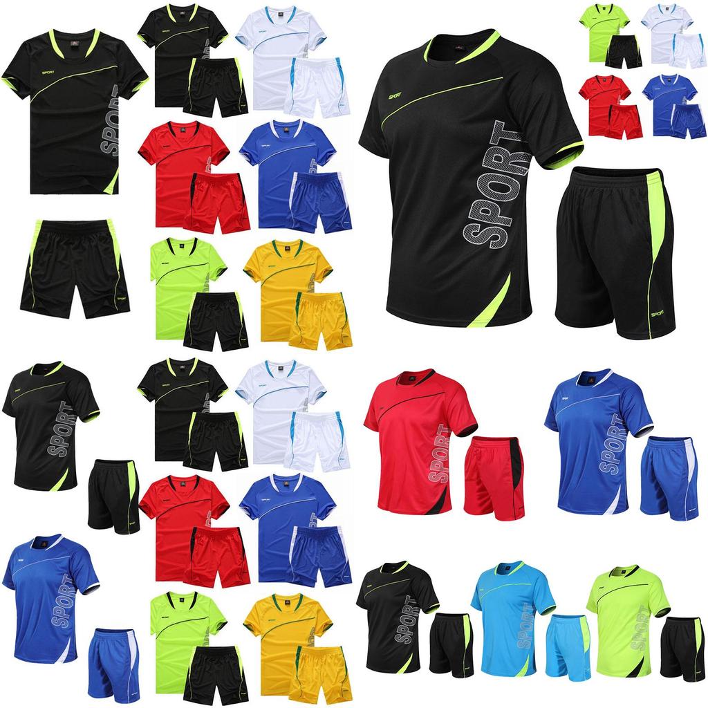 Men Sports Running Suit Quickdrying Short Sleeve Shirts Summer Gym Shorts