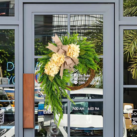 Artificial Hydrangea Wreath for Front Door 16 Inch Lifelike Floral Wreath with Burlap Bow for Door Wall Wedding Party Home Farmhouse Decoration