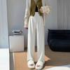Women's White Corduroy Wide-Leg Pants with Velvet Lining, Petite Fit, Straight Leg - Autumn/Winter.
