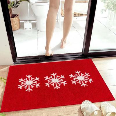 Tapete de Banheiro de Natal Tapete de Porta Floco de Neve de Natal Tapete de Chão de Flanela Tapete de Banho Absorvente Antiderrapante para Decoração de Casa de Natal