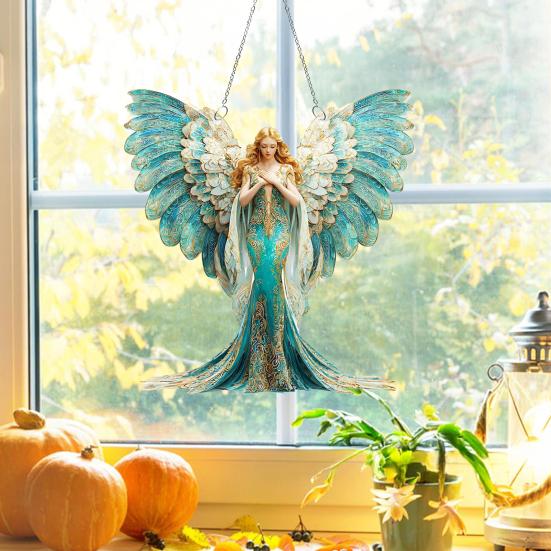 Engel Mädchen Acryl Sonnenfänger Buntglas Effekt Fenster Auto Hängefänger Panel für Ornament Garten Sonne