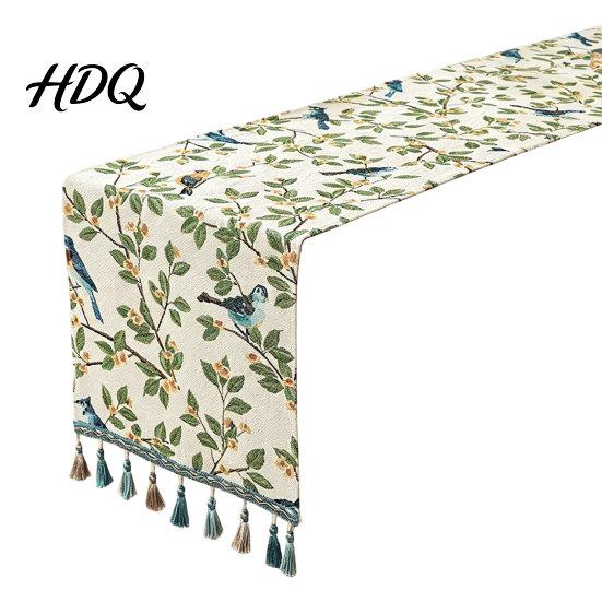 Soft Fabric Table Runner Floral Jacquard Runner Flower Bird Leaf Vintage Elegant