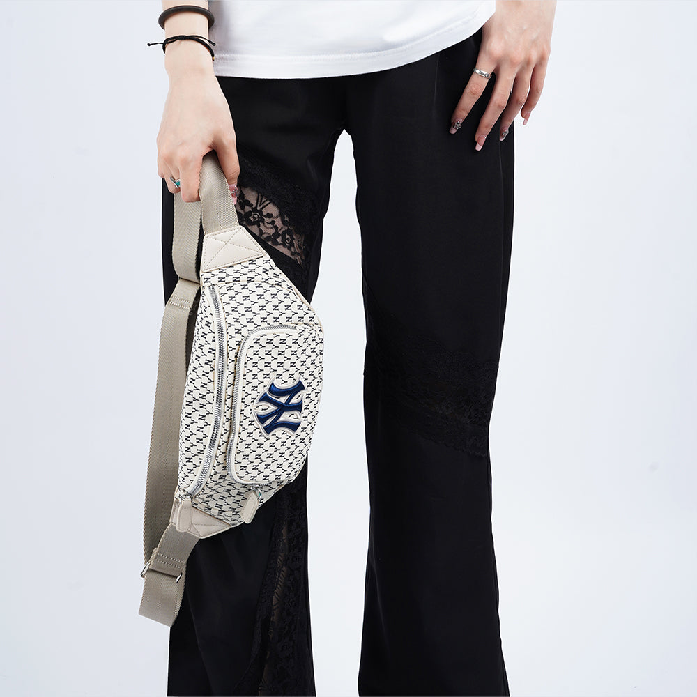 New MLB Monogram Collection Polyester Crossbody Bags Fanny Pack Regular Unisex Ivory White 3AHSM051N