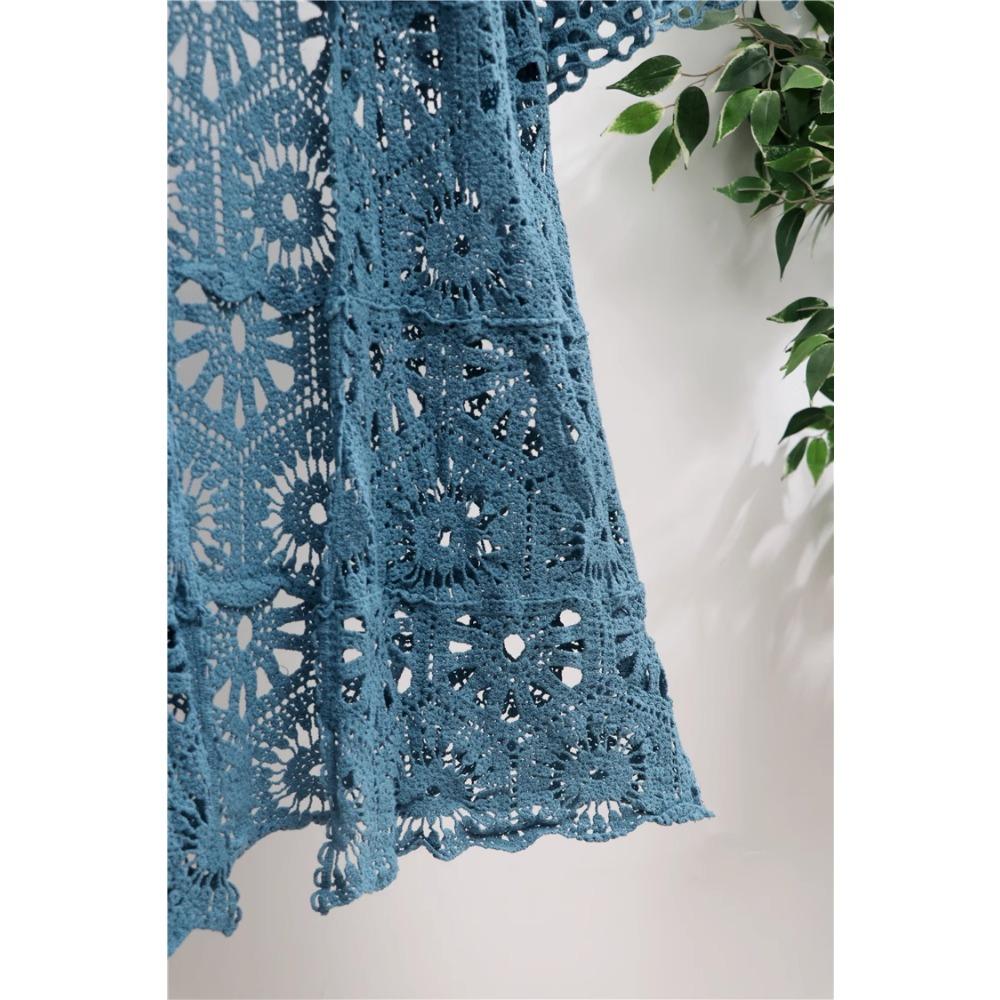 DIMANAF 2026 New Blue Cardigan Women Knitting Lace Long Vest Hollow Summer Style Basic Tops Tees Loose Clothing