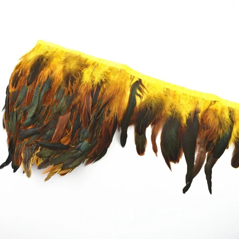 1Meter Rooster Feathers Trim Tassel Fringe On Tape Chicken Pheasant Cock Feather for Clothes Ribbon Sewing DIY Decoration Decor