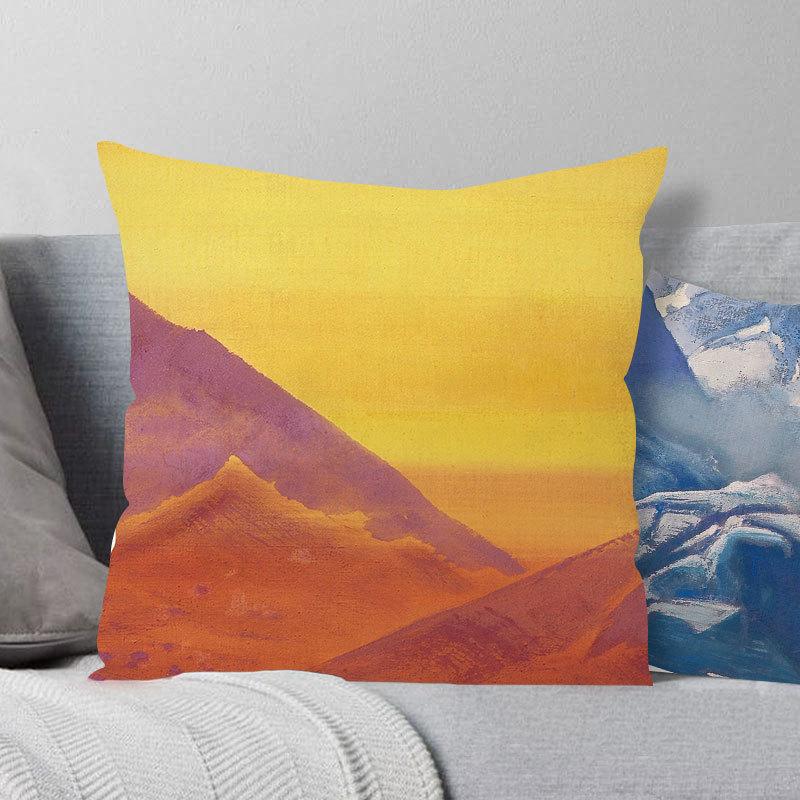 Painted Snow Mountain Sunset Colorful Sky Retro Pillow Case Sofa Model Room Decoration Pillow
