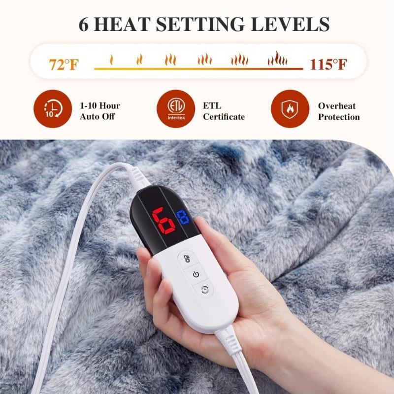 Plush Electric Blanket Winter Warm Blankets 10-Hour Auto Shut Off 6 Heating Levels Fast Warming for Cozy Comfort Two People Bedding Sofa Thin Quilt