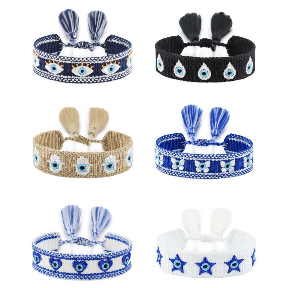 Embroidered Woven Charm Bracelets Adjustable Rope Blue Eyes Bracelet  Fabric Bracelets