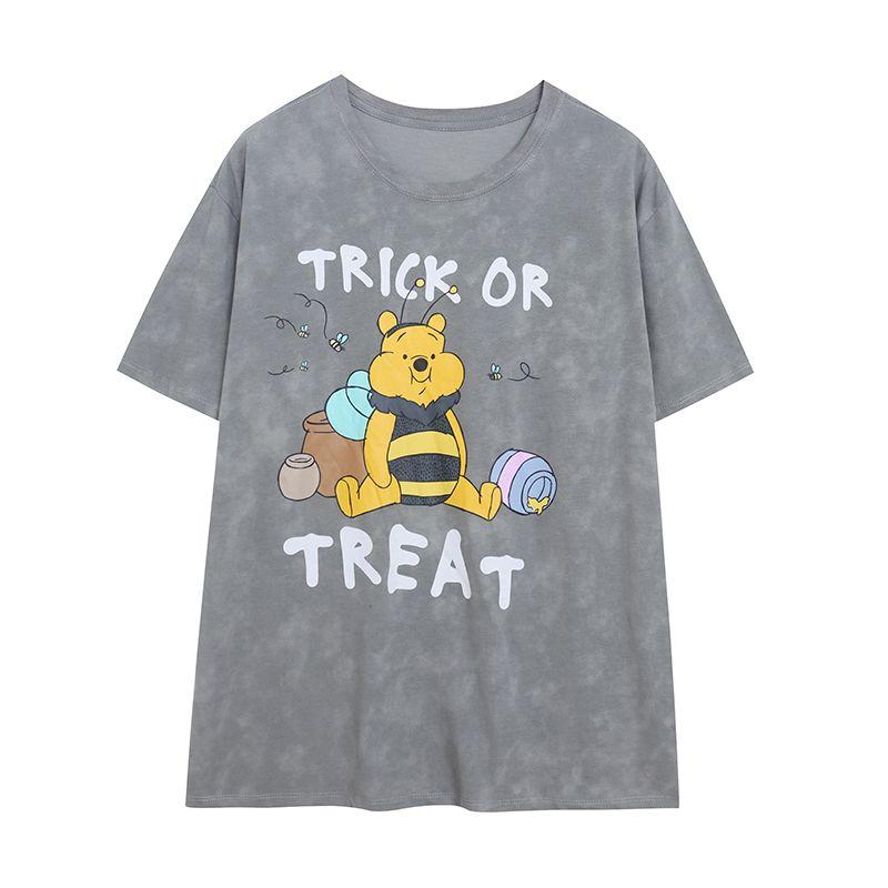 

Export Tie-Dyed Cute Casual Cartoon Anime Short-Sleeved Summer T-shirt round Neck Loose Slim Looking Women s Cute Younger Picture Color XXS/EEC/TTP