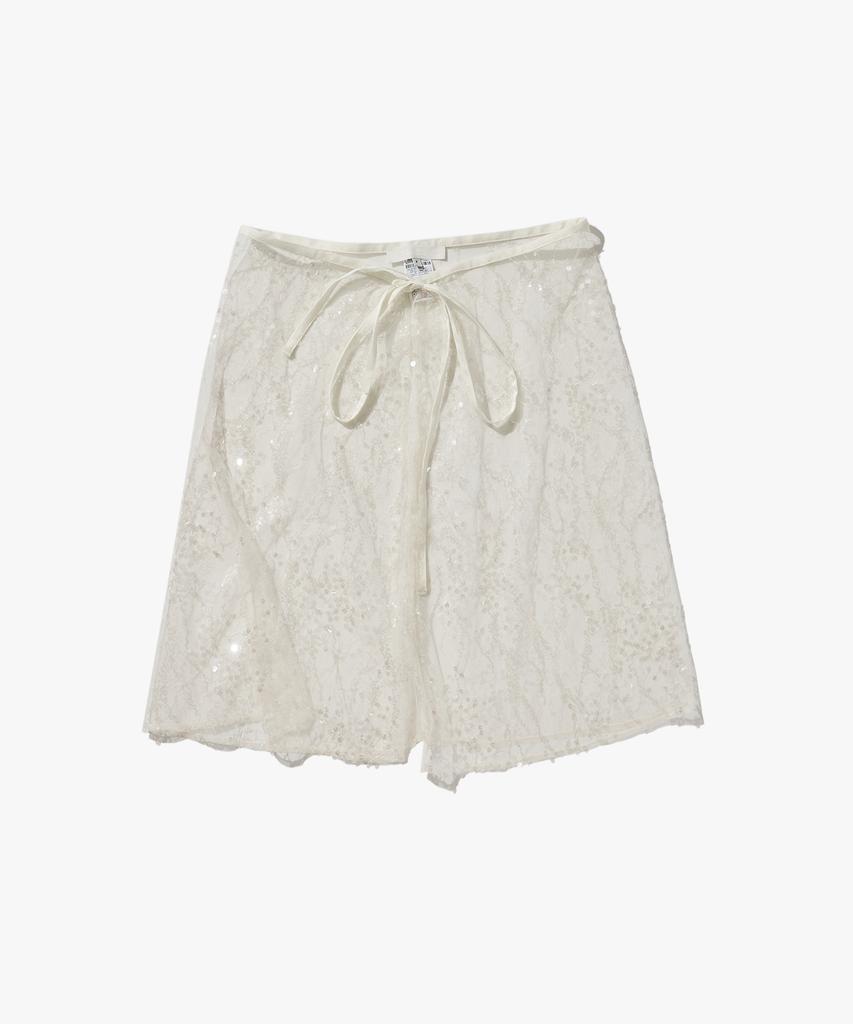 Plack Woman Layered Sequin Wrap Skirt Beige