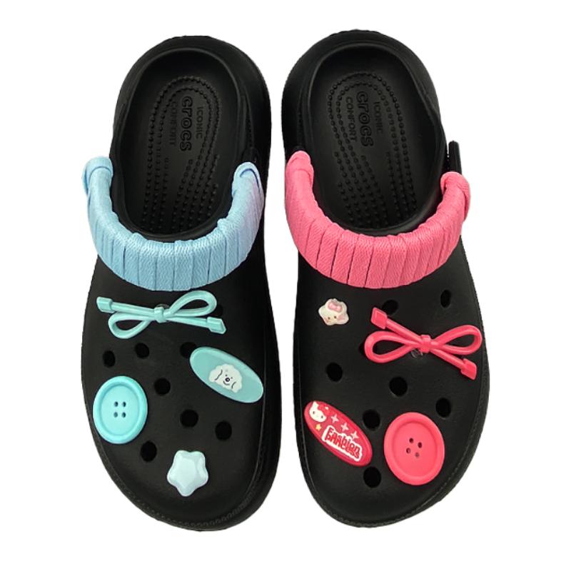 Crocs Crush Clog EVA Old Money LQ Line Graffiti Niedlicher Anhänger Puffy Geschenkbox Lochschuhe Unisex Schwarz