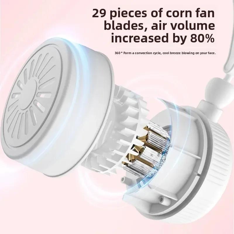 D5 Fashionable New Neck Hanging Fan Type C Rechargeable Mini Bladeless 3 Wind Modes Fan Portable Lazy Sports Outdoor Small Fan