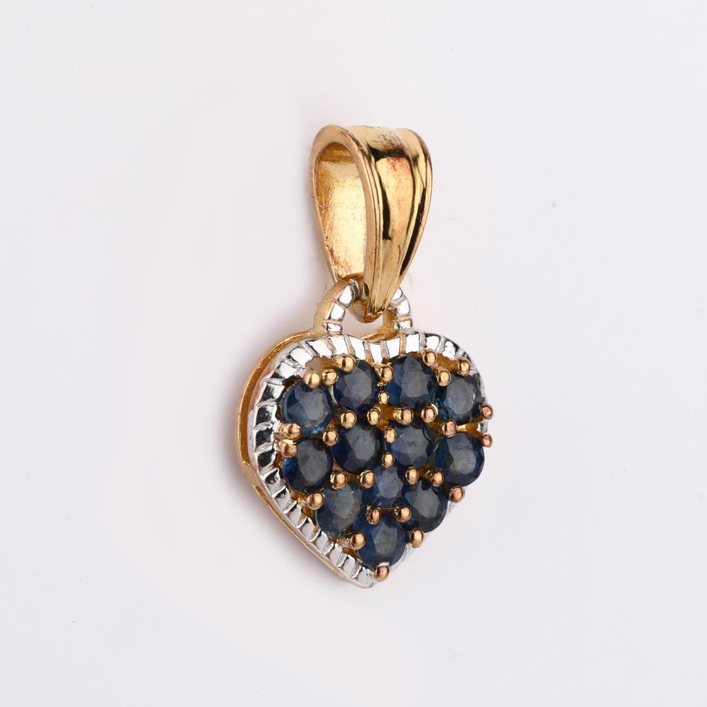925 Sterling Silver Gold Plated Blue Sapphire Pendant Round Handmade Fine Jewelry Gift for Her
