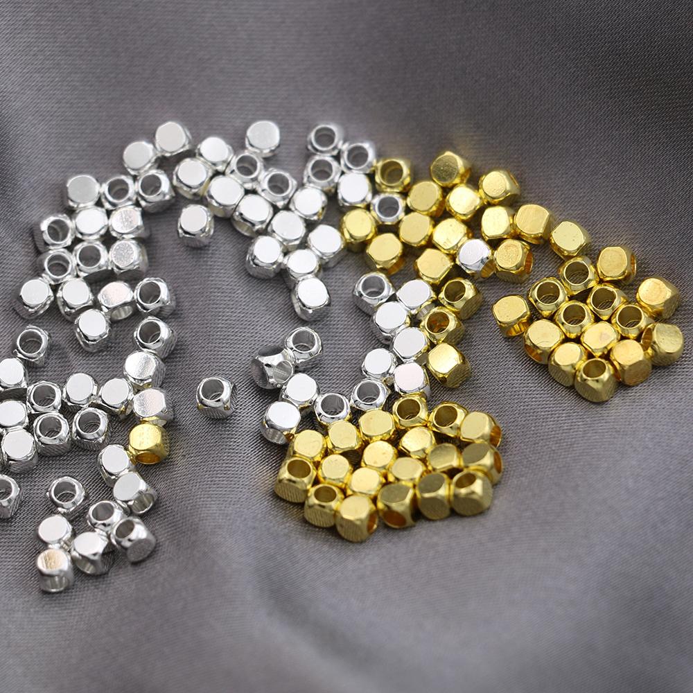 80Pcs 3Mm Silver Plated Copper Square Loose Spacer Beads For Jewelry Making Bracelet Necklace Diy Earrings Accessories Craft