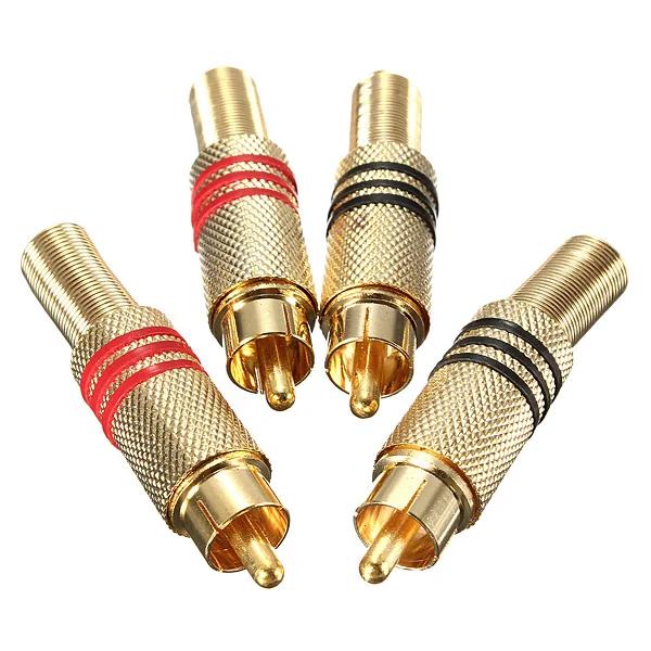 4Pcs 2Pair Gold RCA Phono Male Plug Solder Audio Video Cable Adapter Connector NEW Great for Audio Speakers