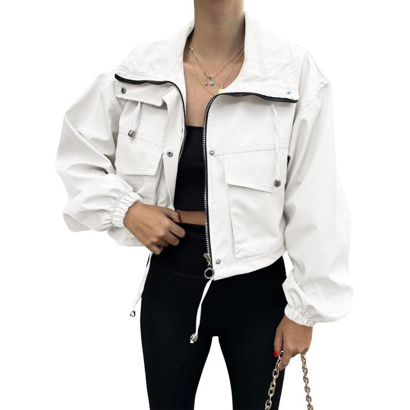 Women's Fashion Casual Solid Color Print Autumn Winter Long Sleeve POLO Neck Jackets  Coats
