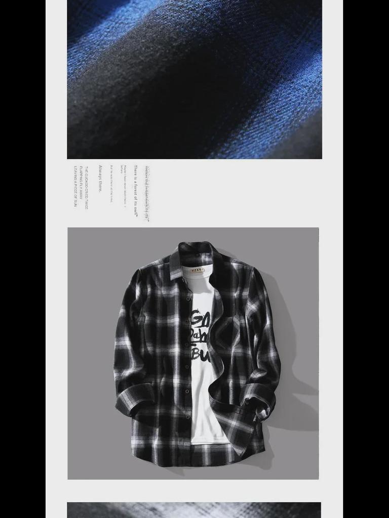 Pánská černobílá kostkovaná ležérní košile s dlouhým rukávem v korejském stylu na jaro a podzim