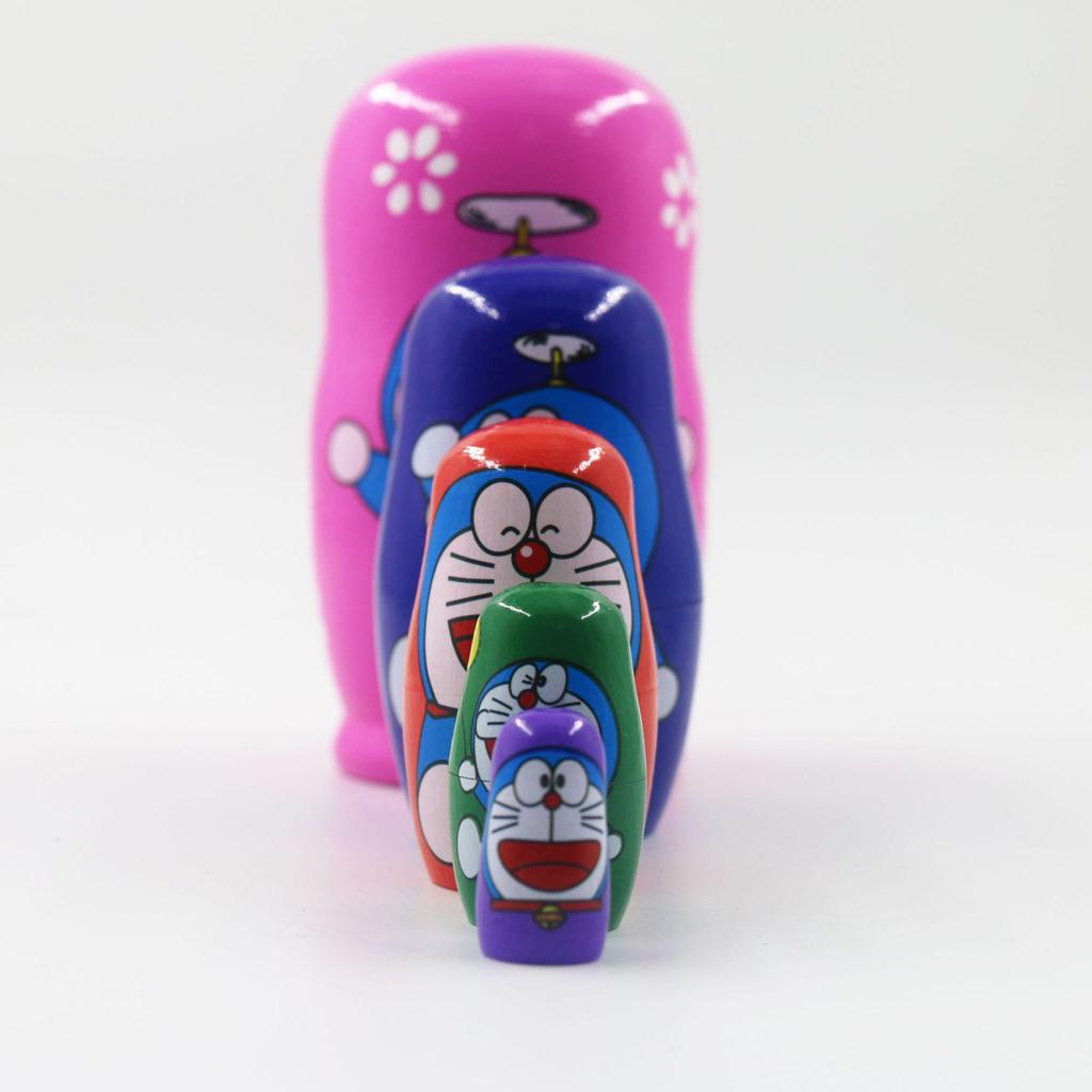 Russian Nesting Dolls: Five-Layer High-Quality Wooden Doraemon Animal Educational Toy for Kids
