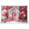 Mocsicka Valentine's Day Photo Backdrop Pink House Tree Balloons Flowers Wallpaper Decorations Wedding Backgrounds Studio Banner