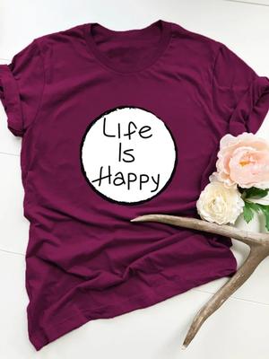 Life Is Happy Circle Print Women T Shirt Short Sleeve O Neck Loose Women Tshirt Ladies Tee Shirt Tops Clothes Camisetas Mujer