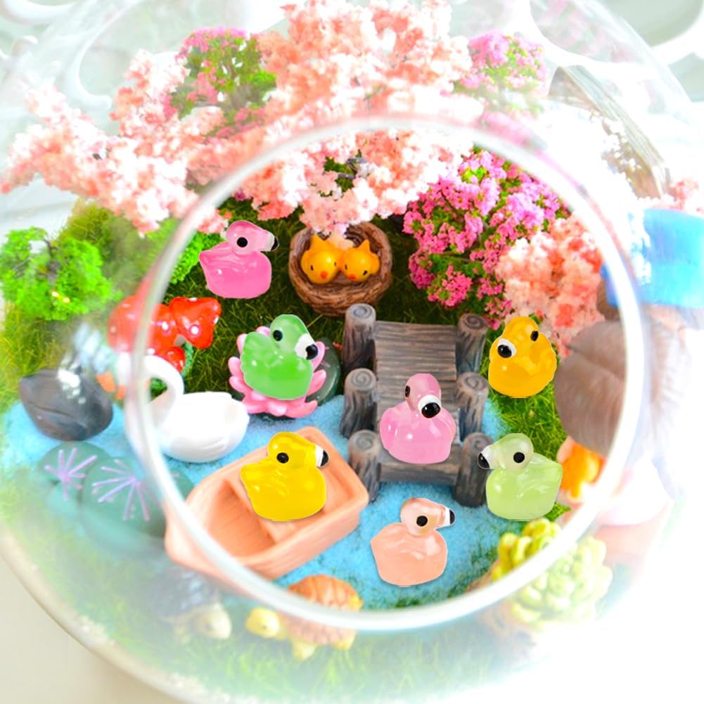 10/20Pcs Luminous Mini Resin Flamingo Ducks Glow In The Dark Flamingos Tiny Animal Figures Diy Crafts For Fairy Garden Micro