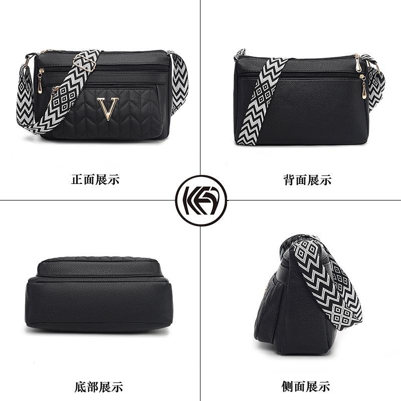 Multi-layer zipper shoulder bag women's large-capacity messenger bag, mother shopping bag, soft leather retro fashion tote bag